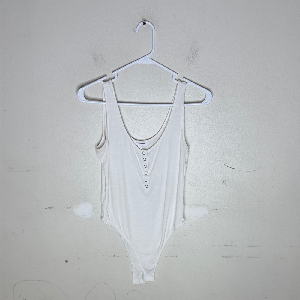 Mittoshop White Button-Front Ribbed Bodysuit Size… - image 1